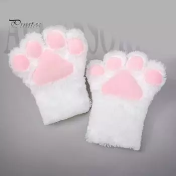 1 шт. женские зимние варежки в форме мультяшной кошачьей лапы для косплея, толстые плюшевые противоскользящие перчатки для удержания тепла на открытом воздухе для катания на лыжах и велоспорта серый