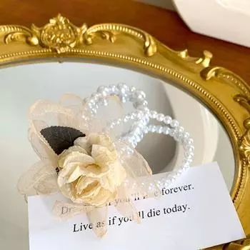 1 шт., женский браслет с цветком камелии, жемчужный браслет на запястье, цветок, веревка для волос, эластичные корейские аксессуары для волос