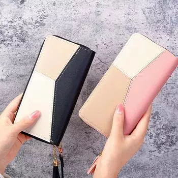 1 шт. женский кошелек цветной блок из искусственной кожи с несколькими отделениями для карт, большой емкости, клатч, длинный кошелек с двойной молнией