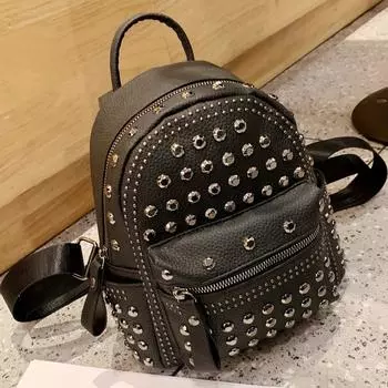 1 шт., женский модный винтажный рюкзак в стиле панк для мотоциклистов, черная сумка с заклепками, повседневный небольшой дорожный рюкзак чёрный