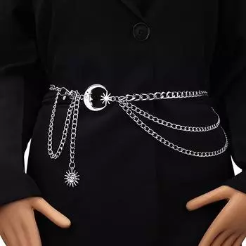 1 шт. женский пояс-цепочка для платья, юбки, ремни с поясами в виде луны и звезд, золото, серебро, женская одежда, цепочки, аксессуары серебряный