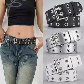 1 шт. женский ремень тренд простой двойной отверстие мужской ремень панк хип-хоп рок стиль субкультура Y2K ремень без проколов ремень для мужчин и женщин 110cm