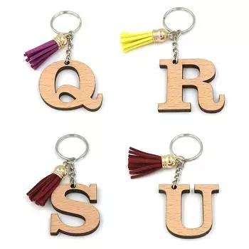 1 шт., женское кольцо для ключей, сумка, кулон, брелок с буквами, автомобильный брелок, деревянный брелок для ключей, винтажная модная кисточка