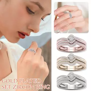 1 шт., женское кольцо, комплект 2-в-1, съемное блестящее кольцо с бриллиантом, роскошный женский комплект ювелирных изделий, обручальные кольца, кольцо с инкрустацией цирконом