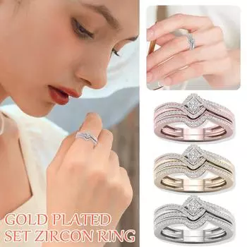 1 шт., женское кольцо, комплект 2-в-1, съемное блестящее кольцо с бриллиантом, роскошный женский комплект ювелирных изделий, обручальные кольца, кольцо с инкрустацией цирконом 8 золотой