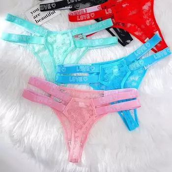 1 шт. Женское нижнее белье с принтом, мини-стринги, кружевное, дышащее, однотонное, бесшовное, нижнее белье, LOVE, тонкие трусики-стринги L35CM красный