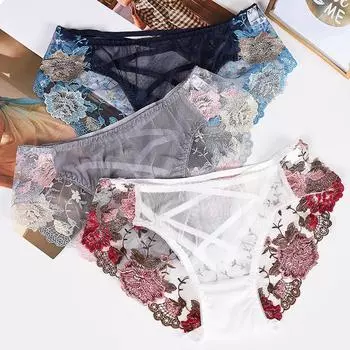 1 шт., женское нижнее белье, трусы, нижнее белье, трусы с вышивкой и цветочным принтом, сексуальные сетчатые трусы M зелёный