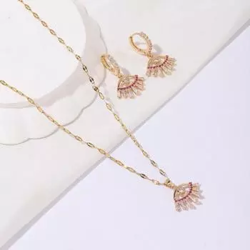 1 шт. женское ожерелье из нержавеющей стали с глазом из фианита + 1 пара висячих сережек с медными инкрустированными фианитами глазами золотой