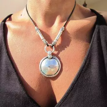 1 шт., женское ожерелье с подвеской из сплава серебряного цвета, богемное винтажное ожерелье с кожаным шнуром, ювелирные изделия