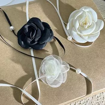 1 шт. Женское ожерелье Темперамент Регулируемая веревка Тренд Y2K Джинсовое ожерелье Чокер Цветок Роза Подвеска Ключица Цепочка белый