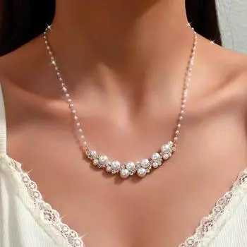 1 шт. Женское регулируемое ожерелье из искусственного жемчуга и страз, элегантный стиль барокко, подходит для женщин, подарок на Новый год и День святого Валентина, повседневные аксессуары one size