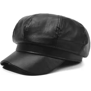 1 шт. Зимне-осенняя кепка с козырьком из ПУ кожи, регулируемая шляпа художника, новый берет, женская шляпа, однотонный берет, восьмиугольная, стройнящая лицо 57cm