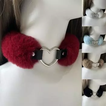 1 шт. Зимнее колье в стиле Лолиты с пряжкой в виде сердца Y2K, плюшевое колье-чокер, плюшевый воротник, аксессуары в стиле панк белый