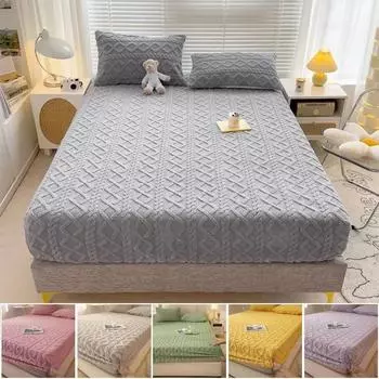 1 шт. Зимнее теплое жаккардовое покрывало для кровати 3D тисненый тафферта бархатный чехол для матраса протектор утолщенный домашний декор наволочка 2PCS pillow covers фиолетовый