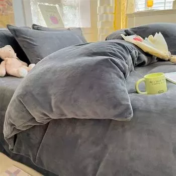 1 шт. Зимний теплый пододеяльник из кораллового флиса, пододеяльник серо-розового цвета, односпальный, двуспальный, двуспальный, королевского размера, одеяло, бархатное постельное белье 150x200cm(1pcs) темно серый