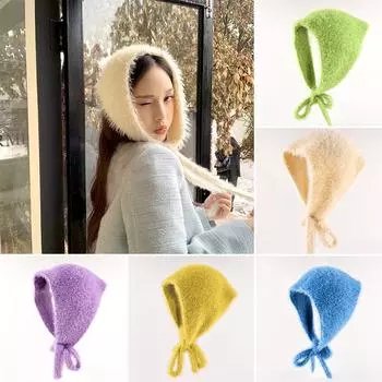 1 шт. Зимний теплый уличный ветрозащитный плюшевый платок вязаный головной убор треугольный шарф аксессуары для волос защита от холода ушей