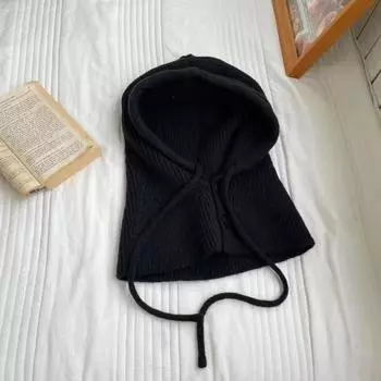 1 шт. Зимняя новая шапка-балаклава унисекс вязаная шапка для езды на открытом воздухе защита от холода завязывающаяся на шнурок цельная ветрозащитная шапка для шеи чёрный
