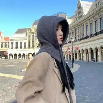 1 шт. Зимняя новая шапка-балаклава унисекс вязаная шапка для езды на открытом воздухе защита от холода завязывающаяся на шнурок цельная ветрозащитная шапка для шеи чёрный