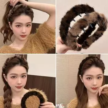 1 шт. Зимняя повязка на голову с леопардовым принтом в стиле ретро, фиксированный зажим, аксессуары для пожилых людей, модный обруч для волос, заколка для волос кофейный