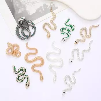 1 шт. значок на лацкан роскошная змея брошь винтажные значки для воротника стразы подарок вечеринка цинковый сплав ювелирные изделия аксессуары зеленый унисекс