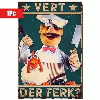 1 шт., Знак «Vert Der Ferk» в деревенском стиле для шведского шеф-повара, 8x12 дюймов, алюминиевая винтажная металлическая табличка, кухня, ванная комната, столовая чёрный