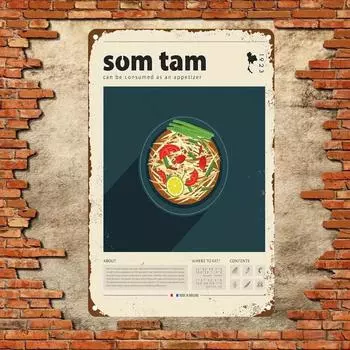 1 шт. Знак в деревенском стиле с лапшой Сом Там Тай, настенное искусство из алюминия. Винтажная табличка, подходит для дома, гаража. Идеально подходит для Хэллоуина и Рождества. 20x30cm белый