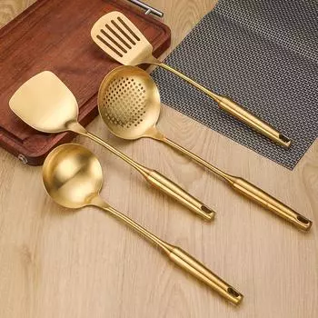 1 шт. Золотая нержавеющая сталь с длинной ручкой кухонная утварь ложка для риса половник для супа лопатка для блинов дуршлаг гаджеты для кухни