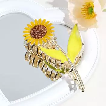 1 шт. Золотая женская заколка для волос «Подсолнух», Модная заколка-краб в форме цветка для густых волос, Нескользящий большой зажим для волос