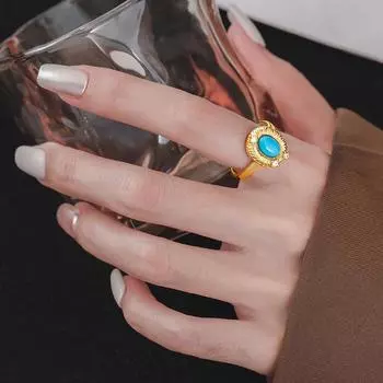 1 шт. Золотое винтажное матовое кольцо с голубым камнем для женщин, пар, великолепные свадебные украшения, подарочные аксессуары для вечеринок 17mm золотой