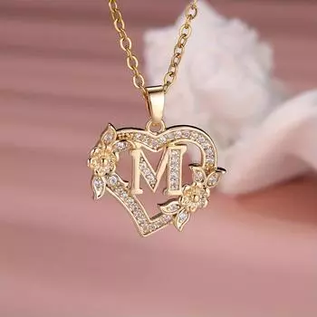 1 шт. золотого цвета 26 английские буквы сердце ожерелье CZ циркон цветок кулон обручальное кольцо ювелирные изделия подарок на день Святого Валентина A