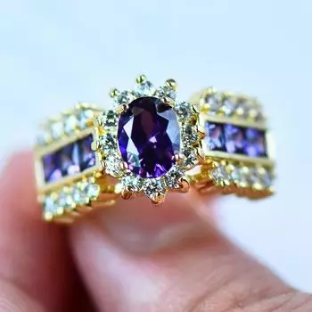 1 шт. золотого цвета овальной огранки, белые, красные, фиолетовые кольца с камнями в виде когтей для женщин, роскошное модное кольцо принцессы, вечерние ювелирные изделия 5 белый