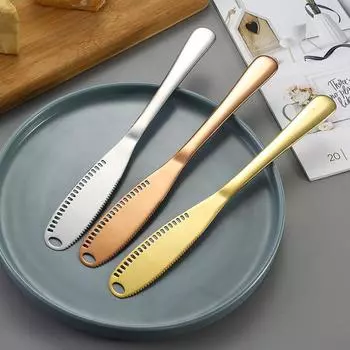 1 шт., золотой нож из нержавеющей стали для масла с отверстием, сыра, десерта, джема, столовые приборы, кухонный инструмент, тостовый хлеб, столовая посуда, терки для сыра