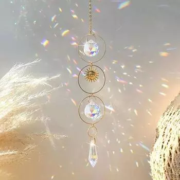1 шт. Золотой солнечный кристалл, подвеска, ручная работа, коллекция солнечных лучей, ремесла, домашняя музыка ветра, подвесное украшение, принадлежности для свадебной вечеринки