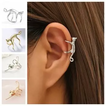 1 шт., золотые серьги в стиле панк с изображением кота, готические серебряные серьги с изображением котенка, эстетические манжеты с кошачьими ушками для мальчиков Gold-Style B