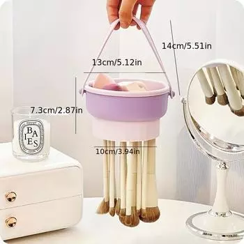 1 силиконовая миска для сушки и сушилка для легкой очистки и сушки кистей и спонжей для макияжа бежевый