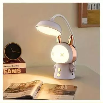 1 симпатичная мультяшная светодиодная настольная лампа - регулируемая яркость, складная, перезаряжаемая, многоцветная, защита глаз, кнопочное управление, настольная, беспроводная, украшение для спальни фиолетовый