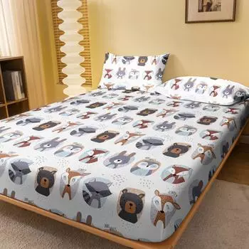 1 Simple Modern Animal Printed Matte Fitted Sheet, Bedroom Printed Bed Cover, Bedding (Excluding Pillowcases) 71x132cm