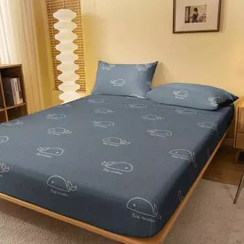 1 Simple Modern Animal Whales Printed Matte Fitted Sheet, Bedroom Printed Bed Cover, Bedding (Excluding Pillowcases) 71x132cm