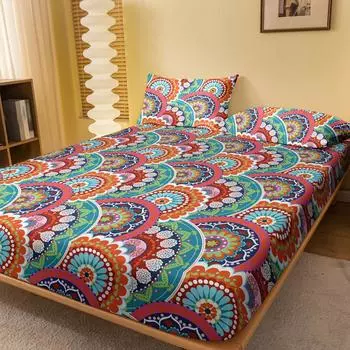 1 Simple Modern Bohemia Printed Matte Fitted Sheet, Bedroom Printed Bed Cover, Bedding (Excluding Pillowcases) 71x132cm