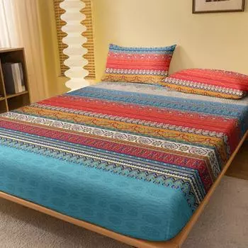1 Simple Modern Bohemia Printed Matte Fitted Sheet, Bedroom Printed Bed Cover, Bedding (Excluding Pillowcases) 71x132cm