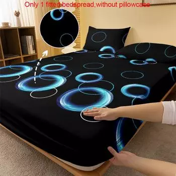1 Simple Modern Circular Geometry Printed Matte Fitted Sheet, Bedroom Printed Bed Cover, Bedding (Excluding Pillowcases) 71x132cm