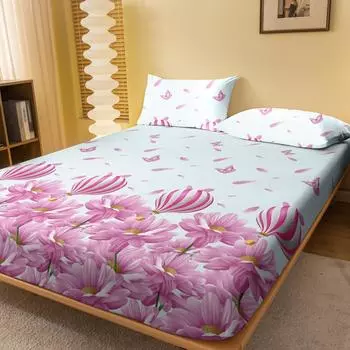 1 Простыня на резинке матовая с принтом «Простые современные цветы и воздушные шары», Принт для спальни, Постельное белье (Исключая наволочки) 71x132cm