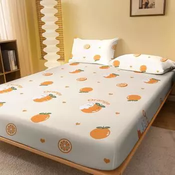 1 Simple Modern Fruit Orange Printed Matte Fitted Sheet, Bedroom Printed Bed Cover, Bedding (Excluding Pillowcases) 71x132cm