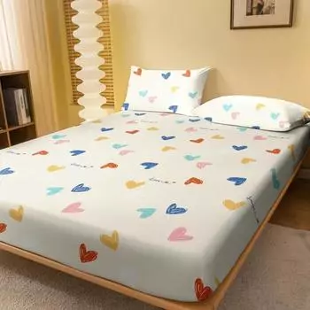 1 Simple Modern Fun Heart-Shaped Geometry Printed Matte Fitted Sheet, Bedroom Printed Bed Cover, Bedding (Excluding Pillowcases) 71x132cm
