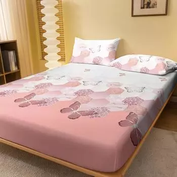 1 Simple Modern Geometry Butterfly Printed Matte Fitted Sheet, Bedroom Printed Bed Cover, Bedding (Excluding Pillowcases) 71x132cm