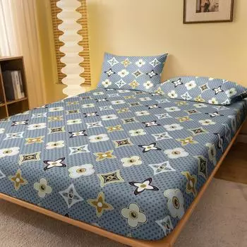 1 Simple Modern Geometry Printed Matte Fitted Sheet, Bedroom Printed Bed Cover, Bedding (Excluding Pillowcases) 71x132cm