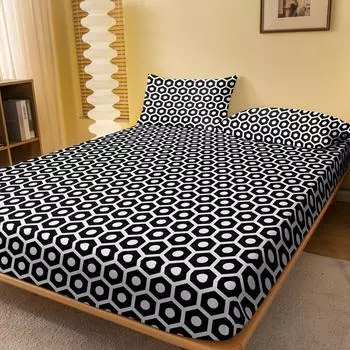 1 Simple Modern Geometry Printed Matte Fitted Sheet, Bedroom Printed Bed Cover, Bedding (Excluding Pillowcases) 71x132cm