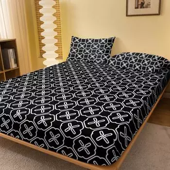 1 Simple Modern Geometry Printed Matte Fitted Sheet, Bedroom Printed Bed Cover, Bedding (Excluding Pillowcases) 71x132cm
