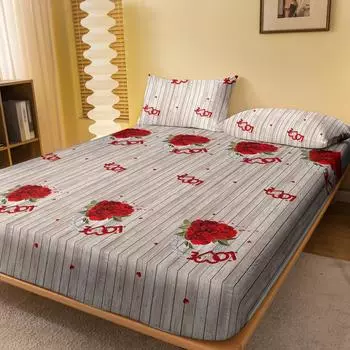 1 Simple Modern Heart-Shaped And Flowers Pattern Frosted Bedsheet, Bedroom Printed Bedspread, Bedding (Excluding Pillowcases) 71x132cm