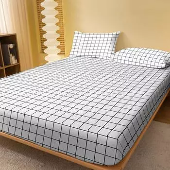 1 Simple Modern Lattice Geometry Printed Matte Fitted Sheet, Bedroom Printed Bed Cover, Bedding (Excluding Pillowcases) 71x132cm